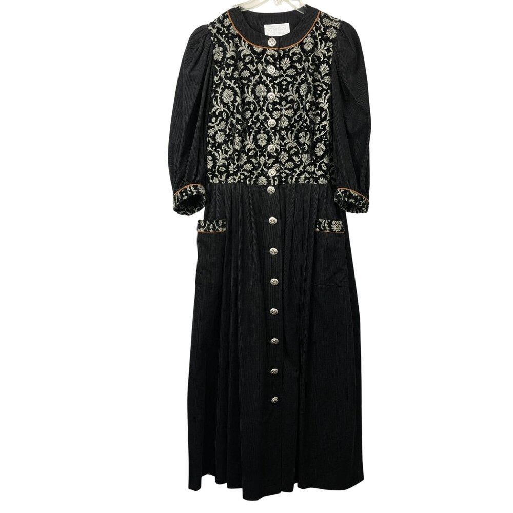 Sportalm Austria Corduroy Button Front Dress Womens Large Peasant Pleated Belted